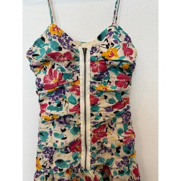 Twelfth Street by Cynthia Vincent Floral Mini Dress Zip Up Ruffle 100% Silk 4 - Picture 2 of 8